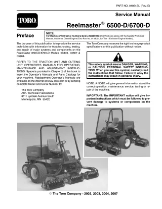 Toro Reelmaster 6700D (Kubota Engine) Mower Service Repair Manual