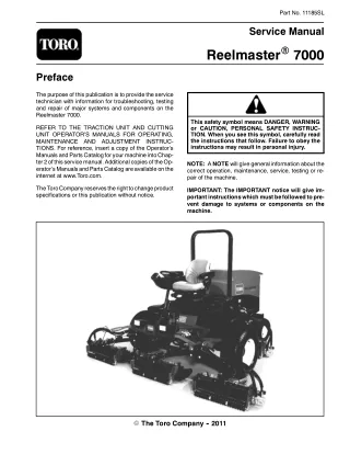 Toro Reelmaster 7000 Mower Service Repair Manual