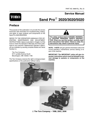 Toro Sand Pro 2020 Service Repair Manual