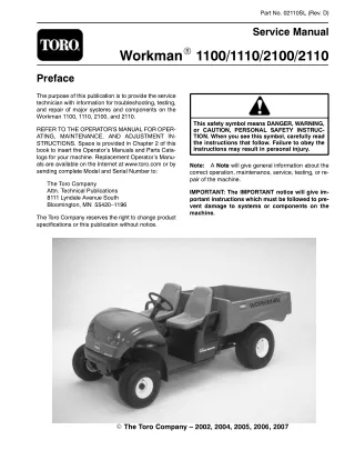 Toro Workman 1100 Series Service Repair Manual