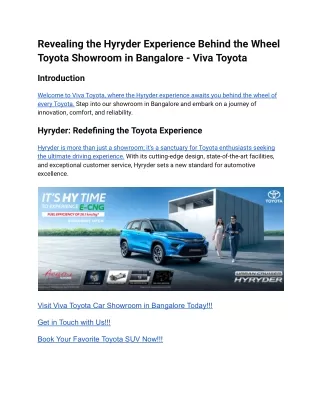 Revealing the Hyryder Experience Behind the Wheel Toyota Showroom in Bangalore - Viva Toyota