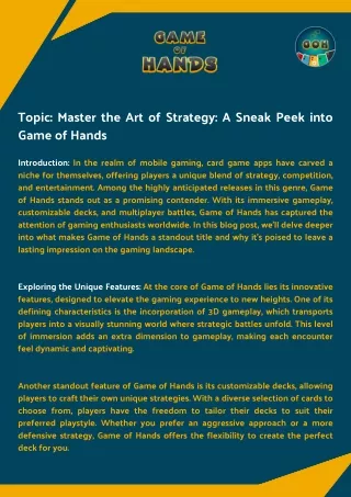Sneak Peek: Game of Hands - Your Gateway to Gaming Mastery