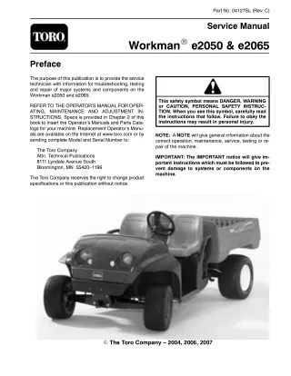 Toro Workman e2050 Service Repair Manual