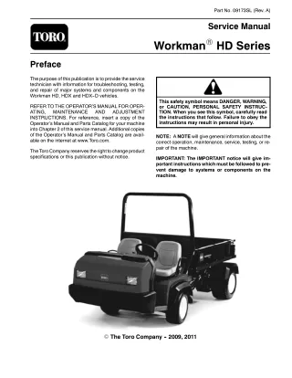 Toro Workman HD vehicles Service Repair Manual