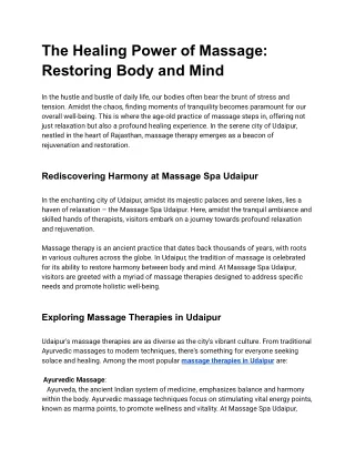 The Healing Power of Massage_ Restoring Body and Mind