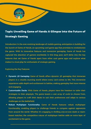 Unveiling Game of Hands: A Strategic Gaming Revolution