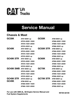 Caterpillar Cat GC45K SWB Forklift Lift Trucks Service Repair Manual SNAT87-00001 and up