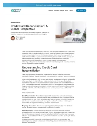Credit Card Reconciliation - A Global Perspective - Optimus Fintech