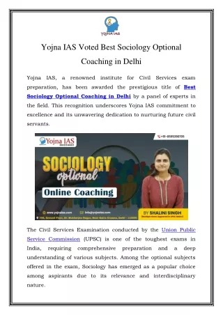 Discover Excellence: Top Sociology Optional Coaching in Delhi with Yojna IAS!