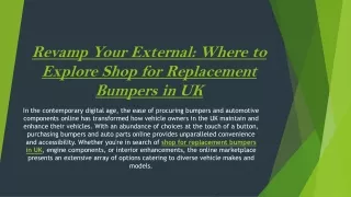 Revamp Your External Where to Explore Shop for Replacement Bumpers in UK