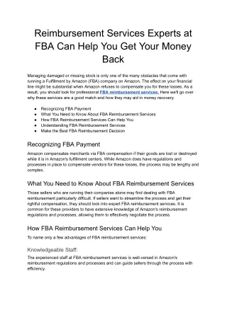 Reimbursement Services Experts at FBA Can Help You Get Your Money Back - Google Docs