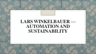 Lars Winkelbauer — Automation And Sustainability