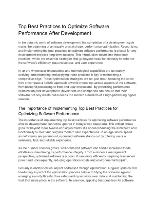 Top Best Practices to Optimize Software Performance After Development