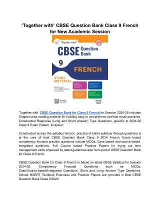 ‘Together with’ CBSE Question Bank Class 9 French Best CBSE New Academic Session