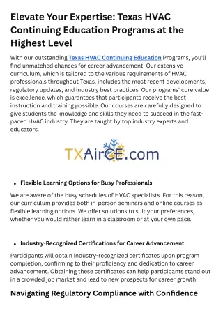 Elevate Your Expertise Texas HVAC Continuing Education Programs at the Highest Level