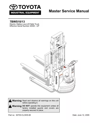 Toyota 7BWS13 Electric Walkie Low-Lift Pallet Truck Service Repair Manual