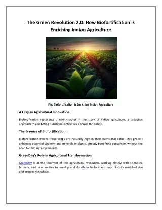 The Green Revolution 2.0: How Biofortification is Enriching Indian Agriculture