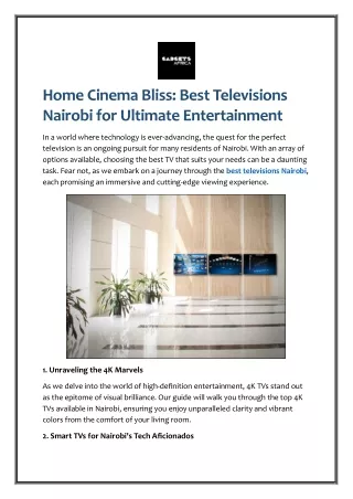 Home Cinema Bliss - Best Televisions Nairobi for Ultimate Entertainment