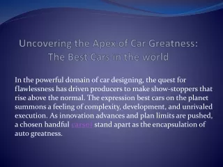 Uncovering the Apex of Car Greatness The Best Cars in the world