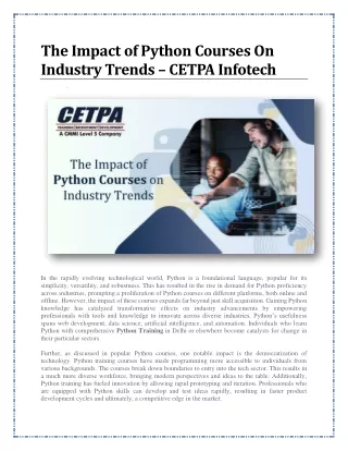 The Impact of Python Courses On Industry Trends - CETPA Infotech Noida