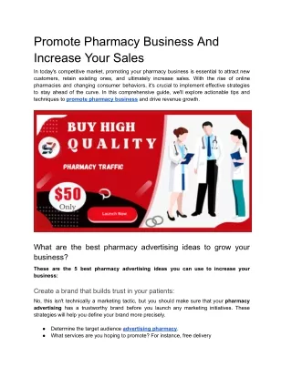 Promote Pharmacy Business And Increase Your Sales