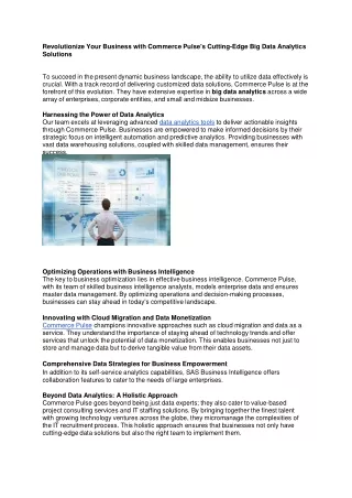 Revolutionize Your Business with Commerce Pulse's Cutting-Edge Big Data Analytics Solutions