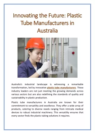 Innovating the Future: Plastic Tube Manufacturers in Australia