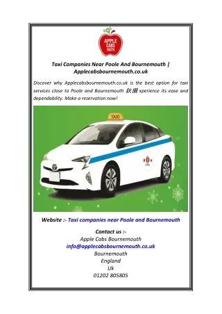 Taxi Companies Near Poole And Bournemouth  Applecabsbournemouth.co.uk