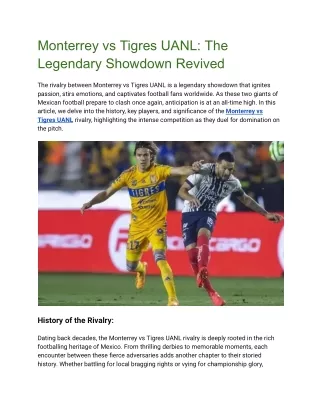 Monterrey vs Tigres UANL The Legendary Showdown Revived