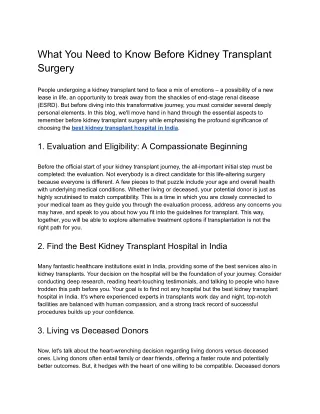 What You Need to Know Before Kidney Transplant Surgery