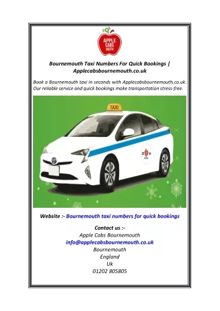 Bournemouth Taxi Numbers For Quick Bookings  Applecabsbournemouth.co.uk