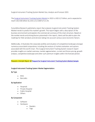 Surgical Instrument Tracking System Market Size, Analysis and Forecast 2031