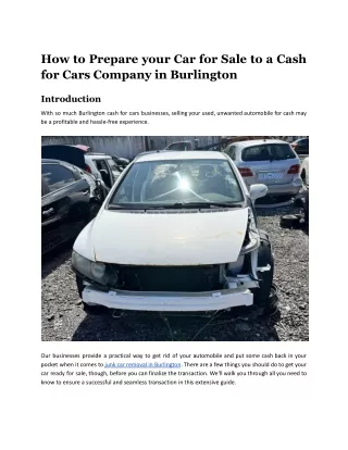 How to Prepare your Car for Sale to a Cash for Cars Company in Burlington