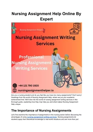 Nursing Assignment Help Online By Expert