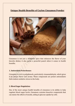 Unique Health Benefits of Ceylon Cinnamon Powder