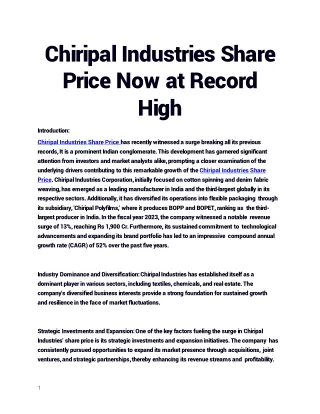 Chiripal Industries Share Price Now at Record High