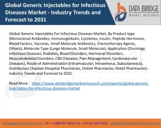 Global Generic Injectables for Infectious Diseases Market - Industry Trends and Forecast to 2031