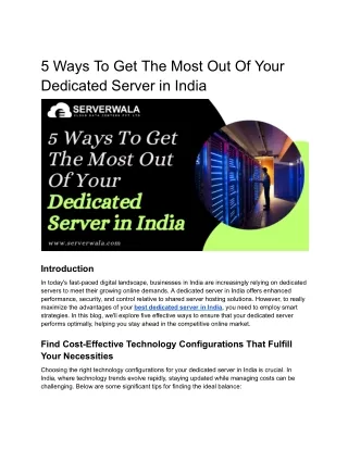 5 Ways To Get The Most Out Of Your Dedicated Server in India