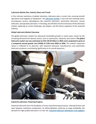 Lubricants Market Size, Industry Share and Trends