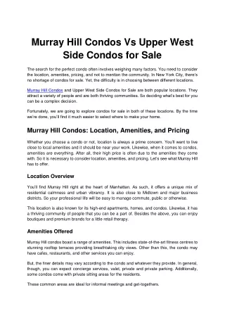 Murray Hill Condos Vs Upper West Side Condos for Sale