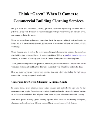 Think “Green” When It Comes to Commercial Building Cleaning Services