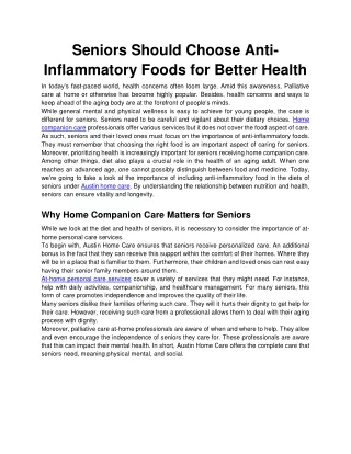 Seniors Should Choose Anti-Inflammatory Foods for Better Health