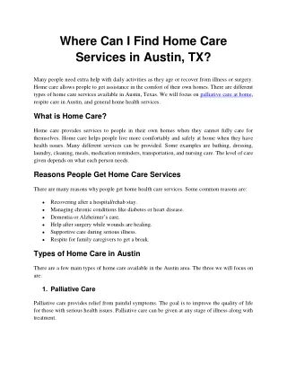 Where Can I Find Home Care Service in Austin, TX