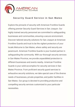 Guarding San Joaquin: A&F Security Guard Service