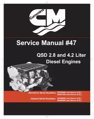 Cummins MerCruiser QSD 2.8 170 HP DIESEL ENGINE Service Repair Manual SN：88300000 and Above