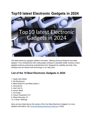 Top10 latest Electronic Gadgets in 2024