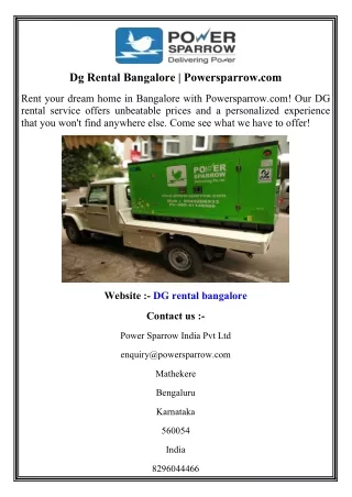 Dg Rental Bangalore  Powersparrow.com