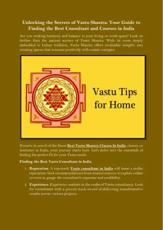 Unlocking the Secrets of Vastu Shastra Your Guide to Finding the Best Consultant and Courses in India