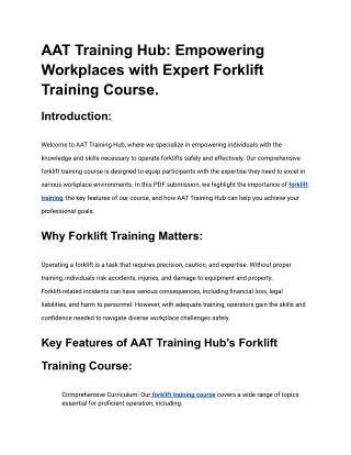 AAT Training Hub: Empowering Workplaces with Expert Forklift Training Course.