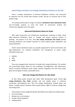 Himel Brings Innovative Low Voltage Distribution Solutions to the UAE